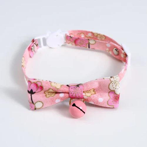 Japanese Style Cats Collar with Bell Cherry Blossoms Pattern Kitten