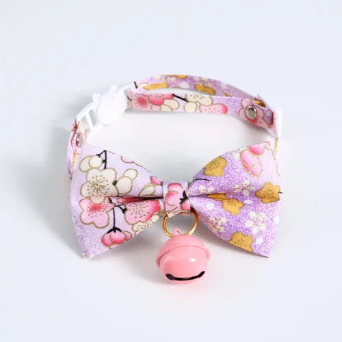 Japanese Style Cats Collar with Bell Cherry Blossoms Pattern Kitten