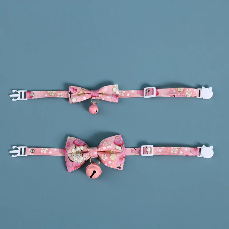 Japanese Style Cats Collar with Bell Cherry Blossoms Pattern Kitten