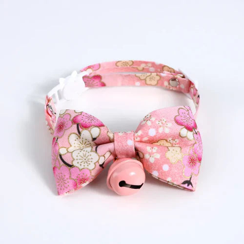 Japanese Style Cats Collar with Bell Cherry Blossoms Pattern Kitten