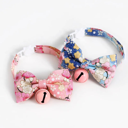 Japanese Style Cats Collar with Bell Cherry Blossoms Pattern Kitten