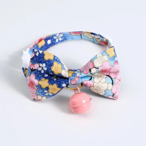 Japanese Style Cats Collar with Bell Cherry Blossoms Pattern Kitten