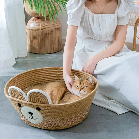 Cat Woven Basket Cooling Nest