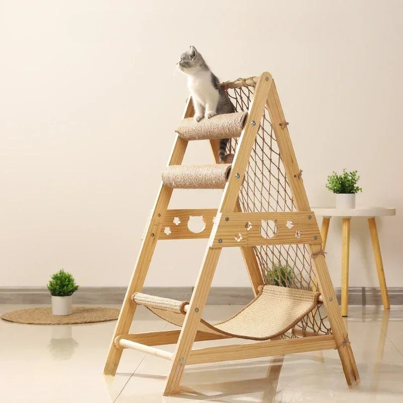 New Large Size Pet Climbing Net Cat Climbing Frame Wooden Cat Nest