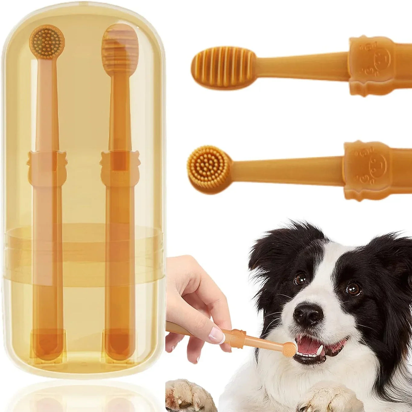 Pet Toothbrush, Pet Silicone Toothbrush Cat & Dog Tooth Brushing Kit with Storage Cup